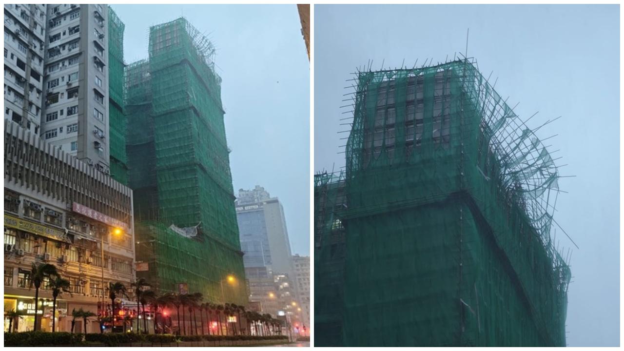 颱風樺加沙，何文田窩打老道棚架搖搖欲墜，一段6線行車線全封。(網上圖片)