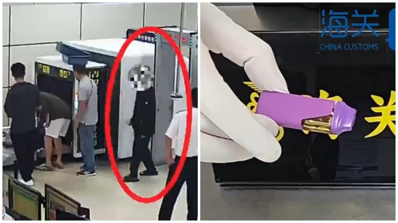 深圳灣口岸北上男不時捂臀部，揭肛門藏含大麻電子煙。(微博)