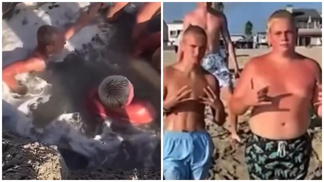 海水突漲淹沙坑2童被困，民眾爭分奪秒挖沙救人。(X)