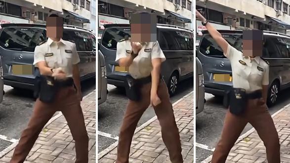 交通督導員當街跳舞(網上影片截圖)