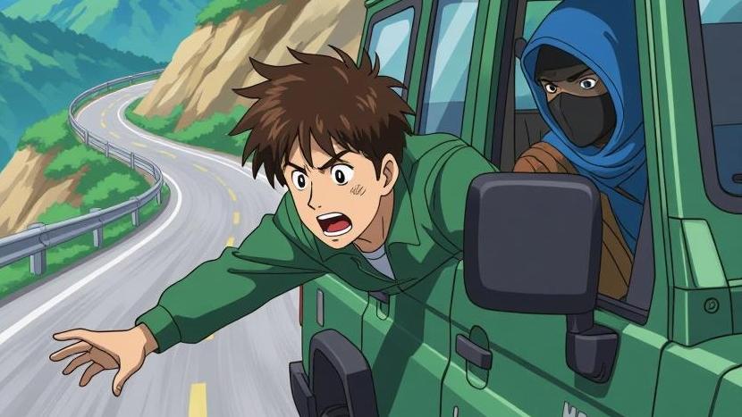 中國男子被同胞搶金條及推下車。(AI製圖)