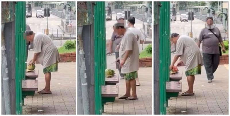 社交平台近日流傳影片，可見葵涌邨一名大叔把小巴站座椅當砧板切西瓜，目擊者表示擔憂，形容「呢個行徑都幾得人驚」。(Threads)