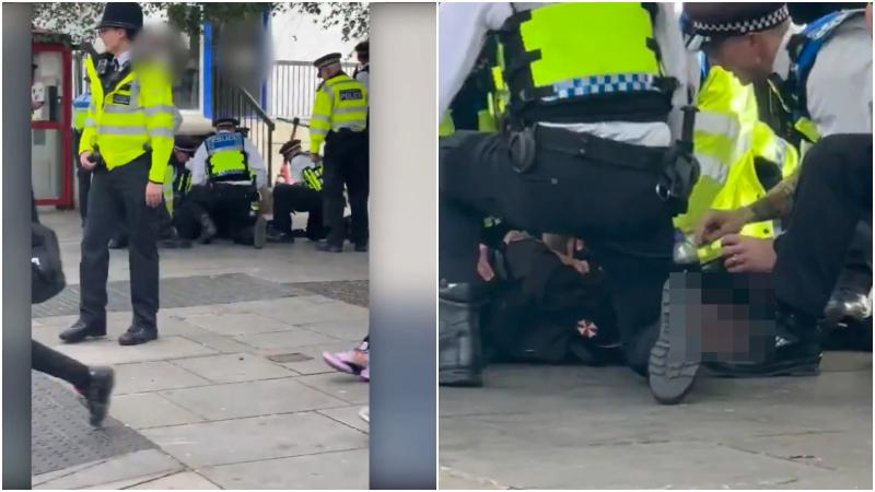 網傳少年被警方壓制的畫面。（圖／翻攝X@UGOOOTWEETS）