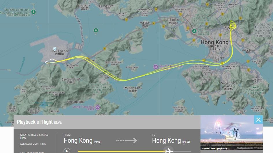少女獨自行山迷路，直升機慈雲山山頭救起無受傷。(flightradar24.com)