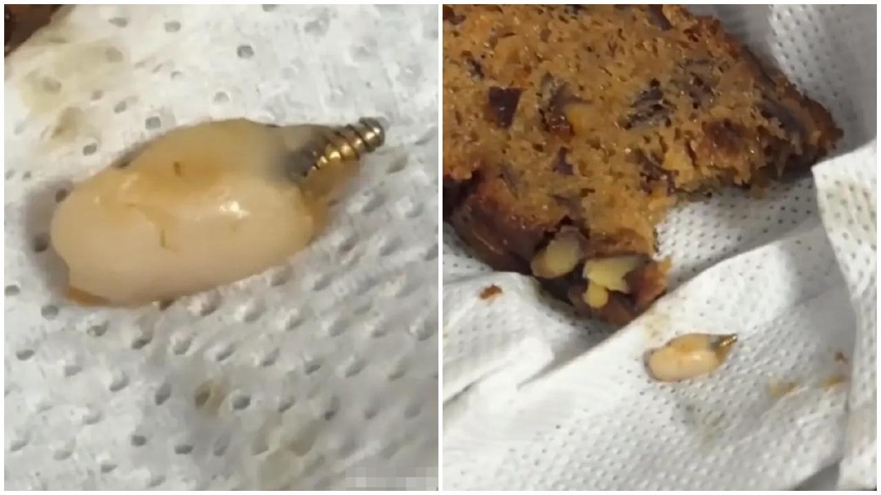 超嘔心！上海山姆蛋糕食到鑲有螺絲人類牙齒。(微博)