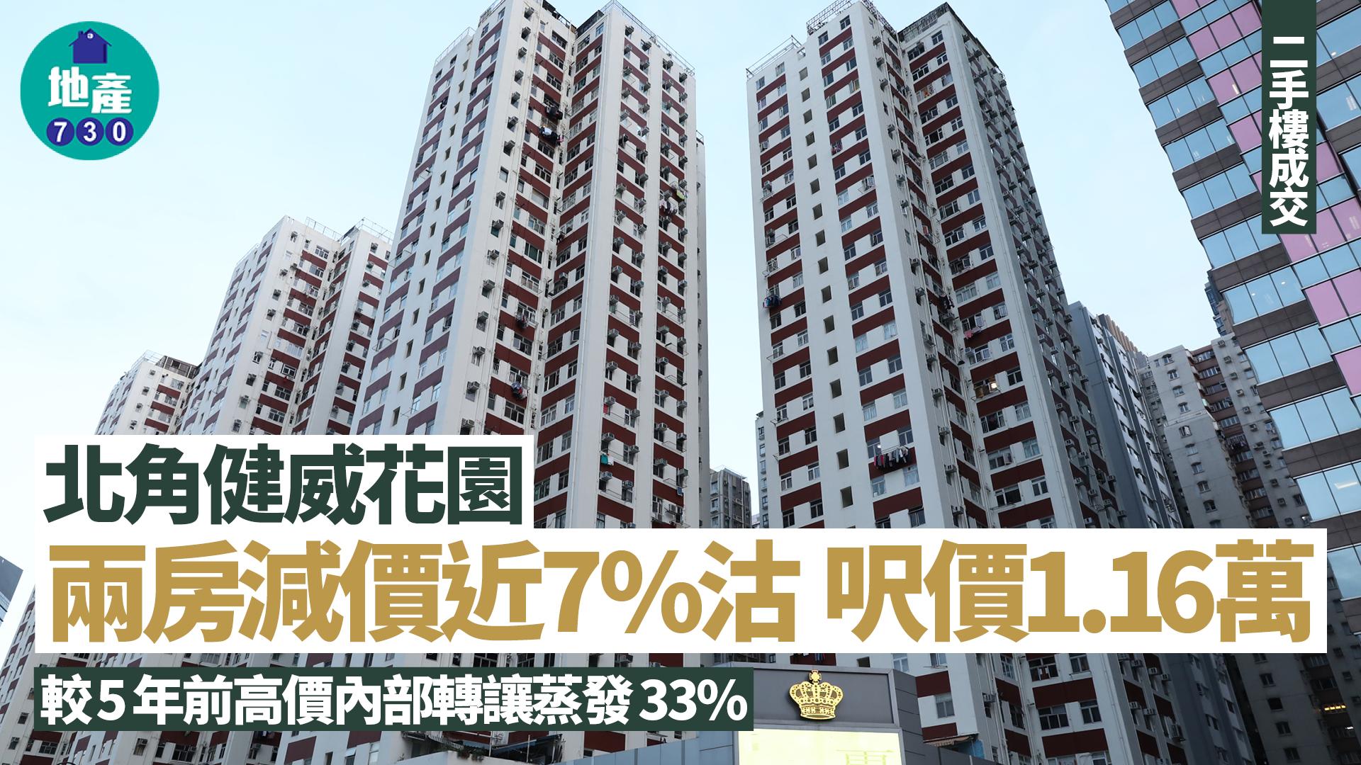 北角健威花園兩房減價近7%沽 較5年前高價內部轉讓蒸發33%｜二手樓成交