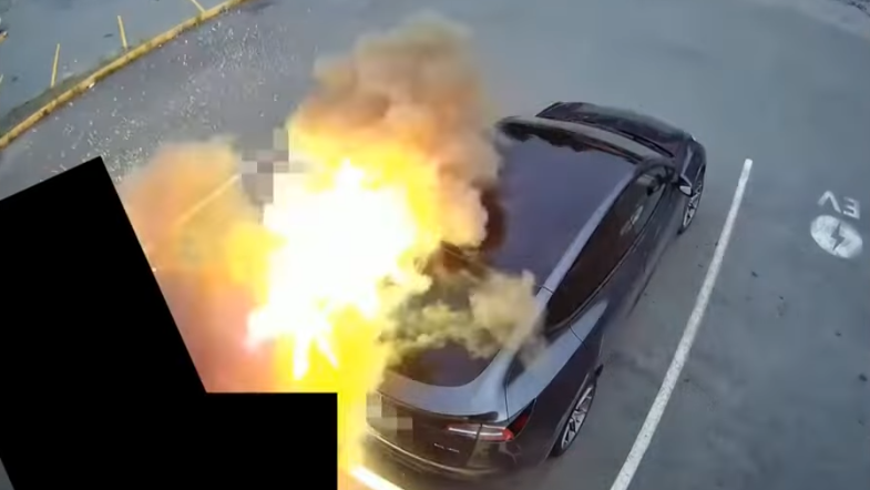 Tesla充電突爆炸車主被震飛 調查指變壓器出事(有片)