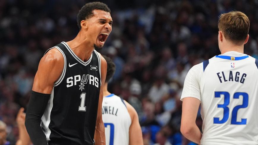 兩大狀元雲班耶馬與法拉格對決，馬刺大勝獨行俠125:92。(美聯社)