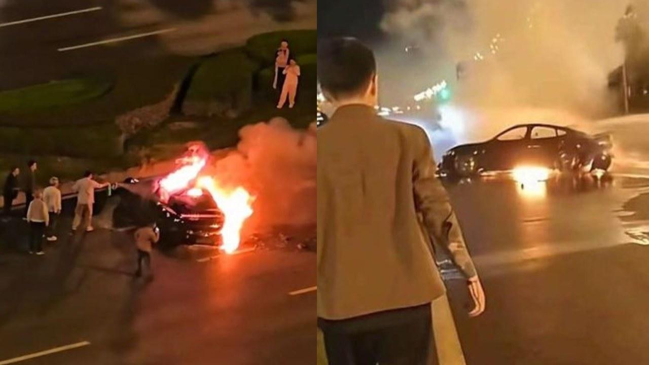 小米汽車撞車後起火 途人救援不果司機葬火海