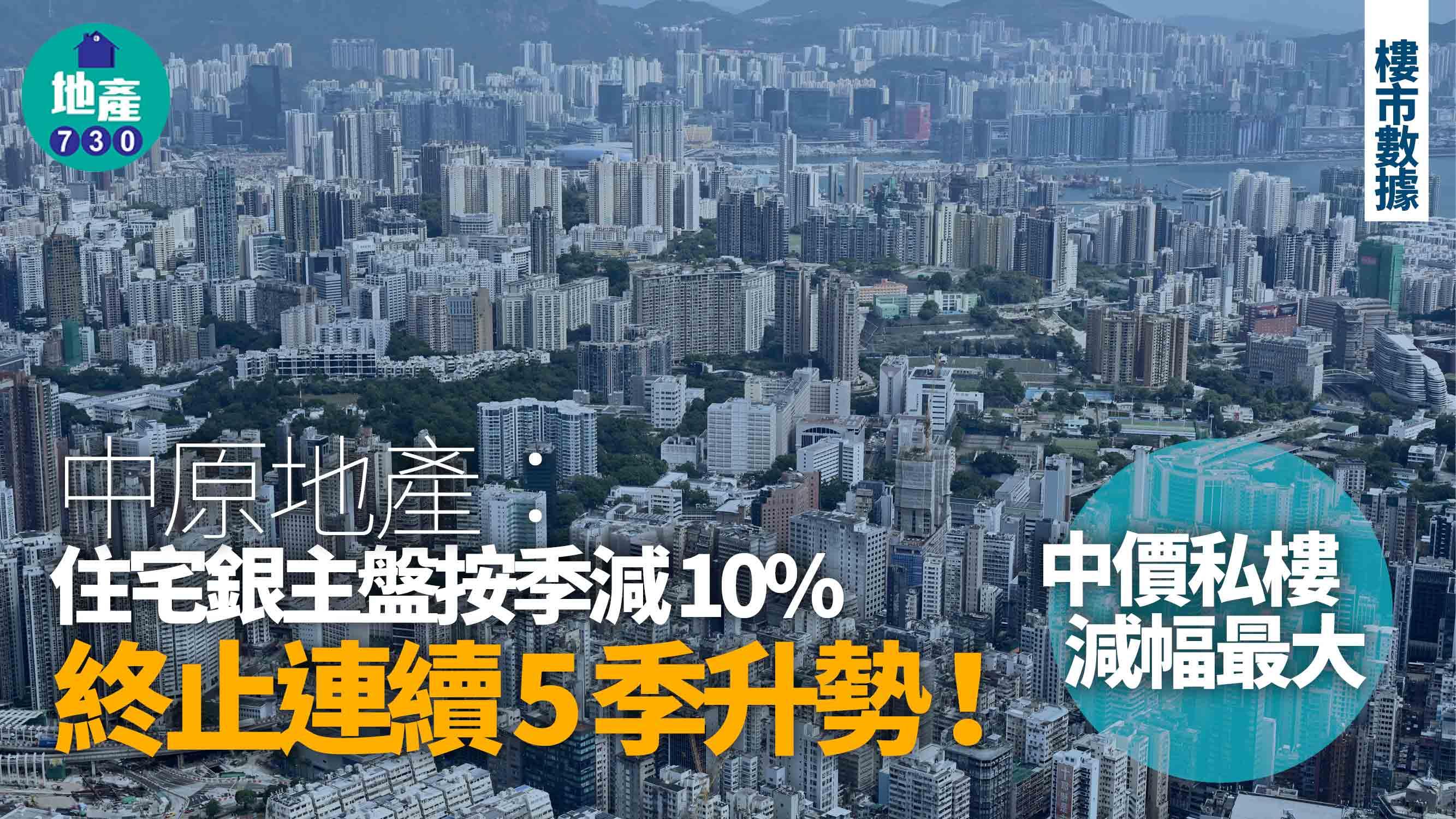 中原地產：住宅銀主盤按季減一成 終止連續5季升勢 中價私樓減幅最大｜樓市數據
