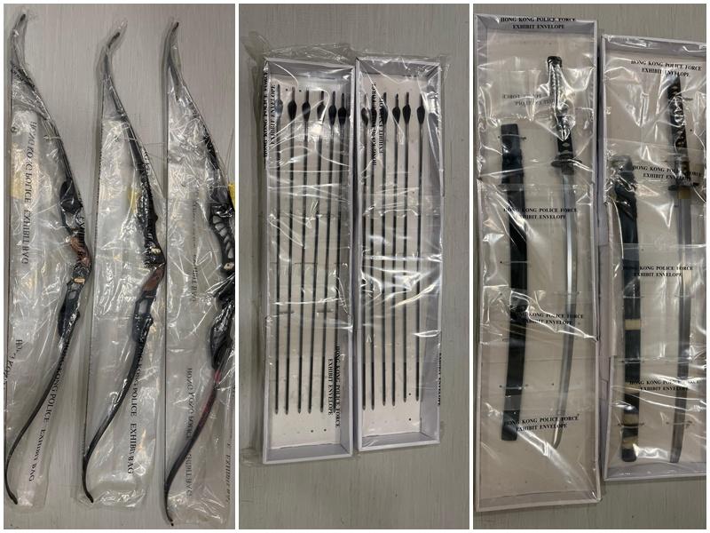 國安處拘5男女其中兩人被起訴，另再拘一男檢弓箭及武士刀。(政府新聞處)