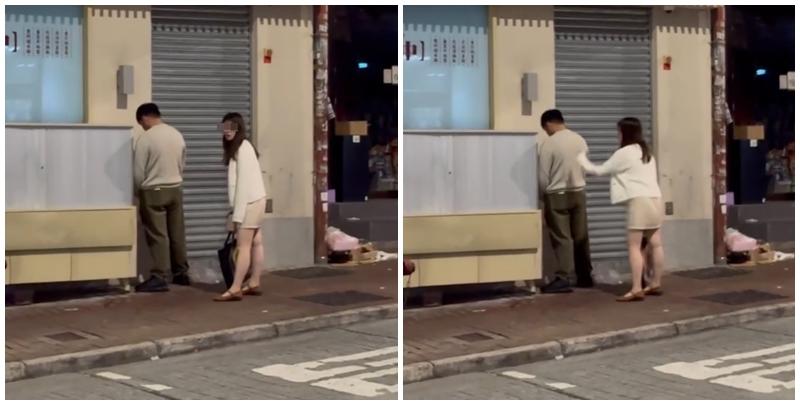 社交平台有網民發帖，指一名缺德男子在中環擺花街一間食肆前涉隨地小便，並有一名女伴把風。女子發現樓主偷拍後，立即拍男子背部提醒。(Threads)