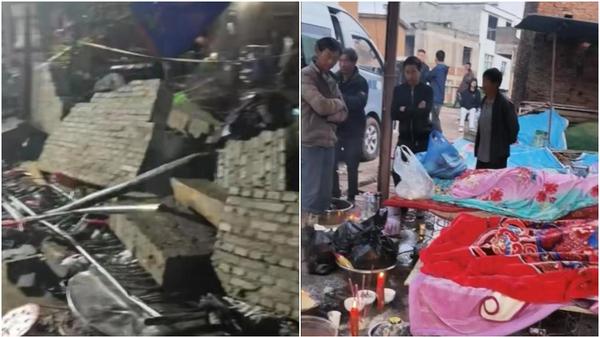 雲南民眾家中宅辦喪事「3米高圍牆」突倒塌。（圖／翻攝紅星新聞）