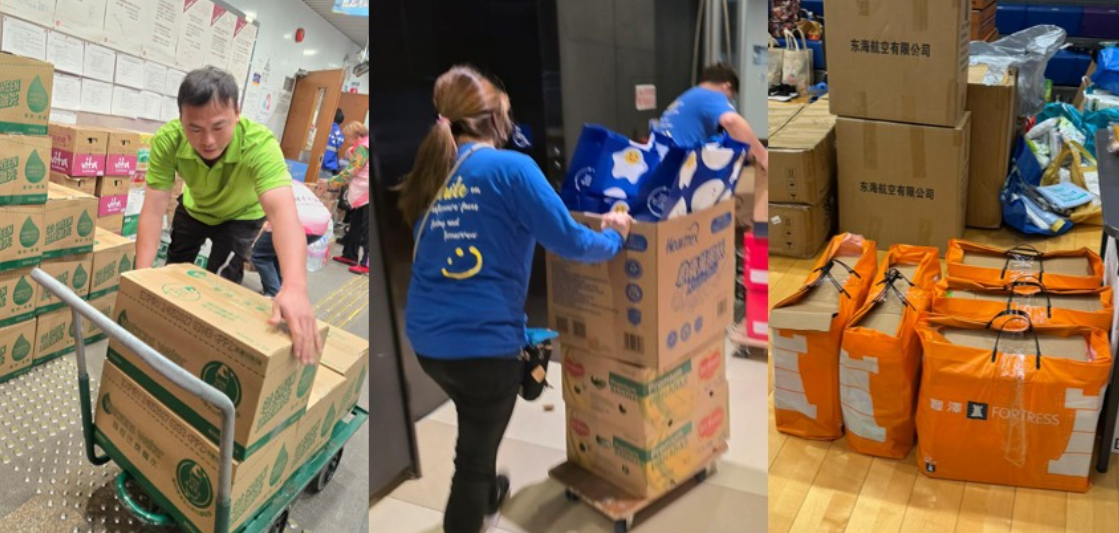 屈臣氏、百佳、豐澤及屈臣氏蒸餾水，昨天全力協調，把接近2萬件所需物資送往臨時庇護中心，包括蒸餾水、食品、日用品、叉電用品等支援受影響的居民。(屈臣氏集團FB)
