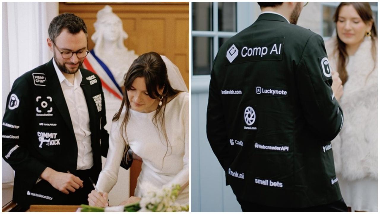 新郎為慳錢將自己變成「行走廣告板」，獲26企業贊助。(X)