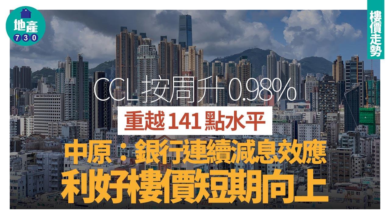 CCL按周升0.98% 重越141點水平 中原：銀行連續減息效應利好樓價短期向上｜樓價走勢