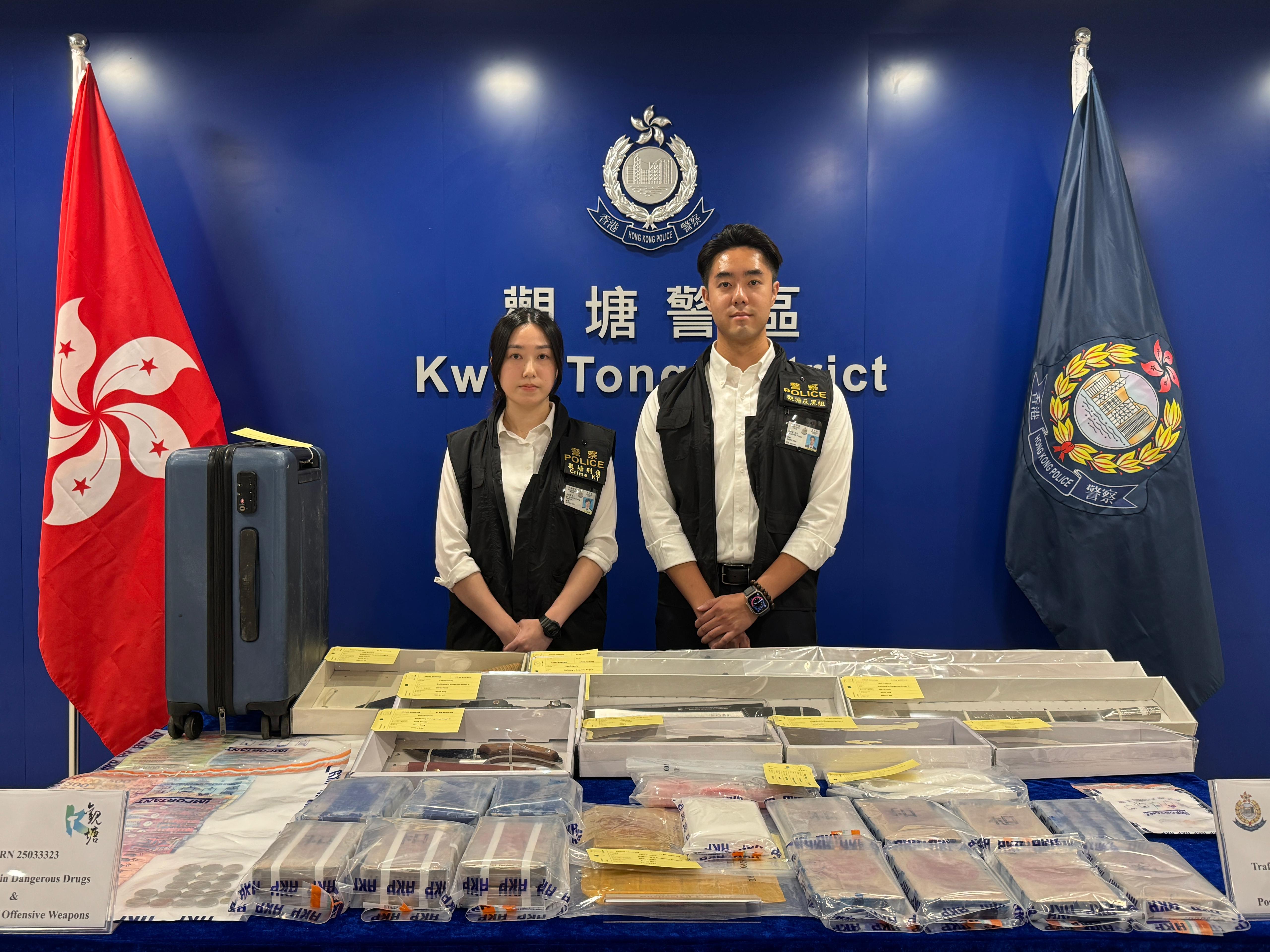 觀塘公屋單位變毒品武器倉，警拘無業漢檢逾470萬元海洛英及刀具。