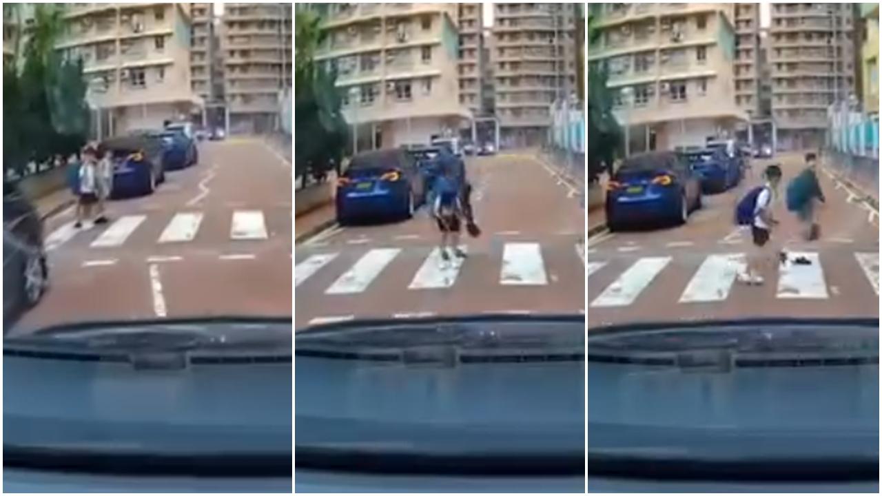 車Cam直擊｜學童過斑馬線後  向司機鞠躬  網民讚有教養