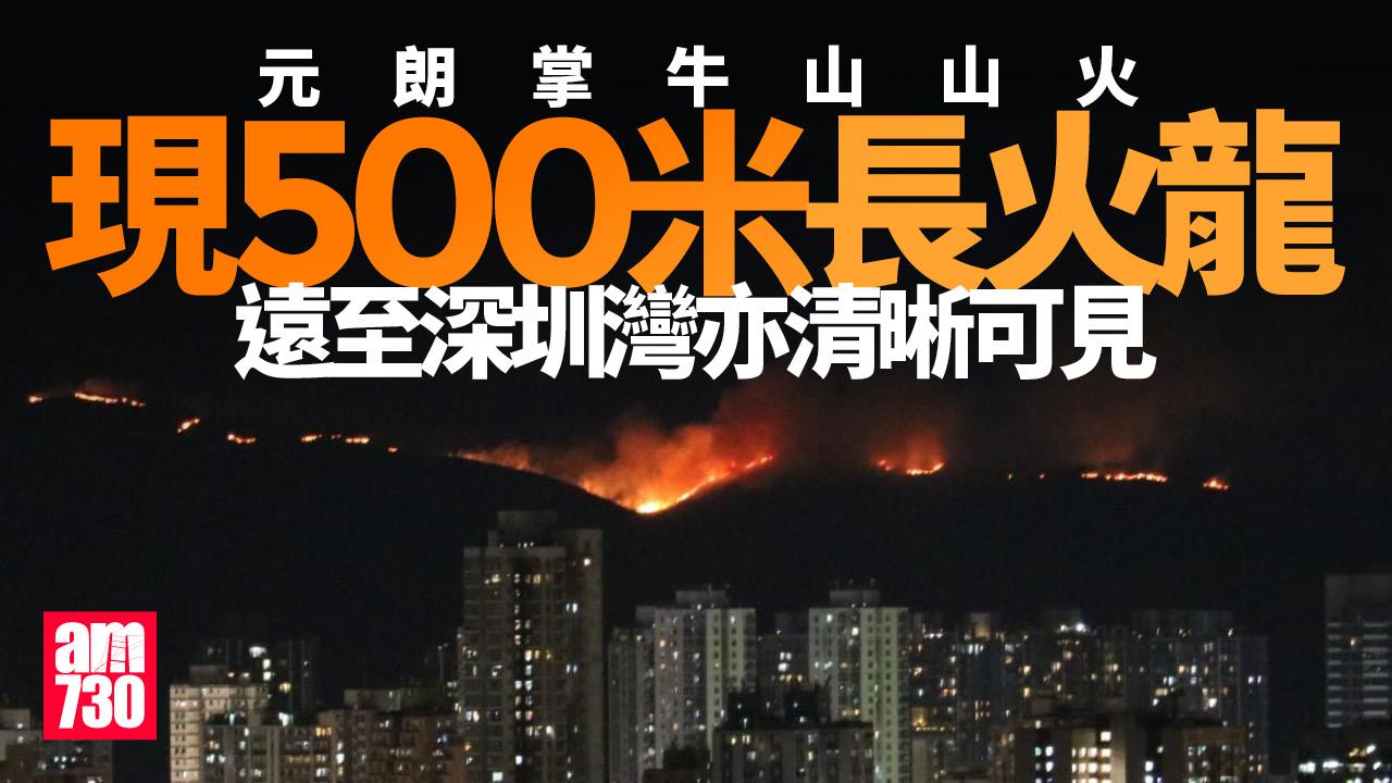元朗掌牛山山火現長500米火龍 焚燒10小時後救熄