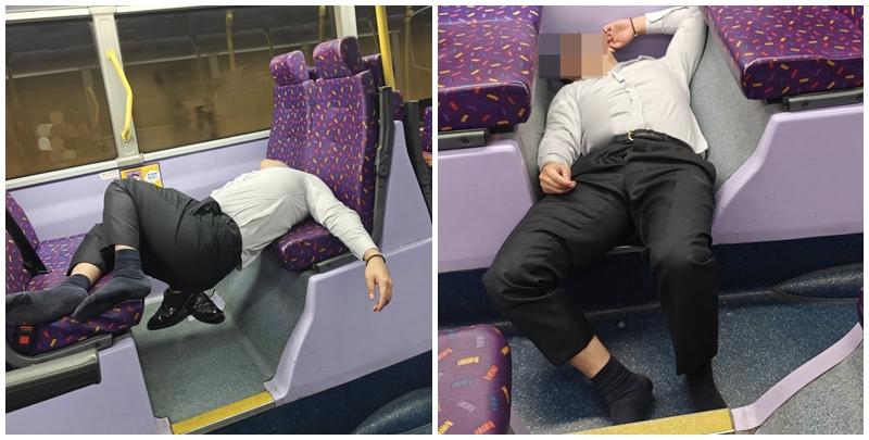 城巴一架過海隧巴101號線發生乘客醉酒事件。一名穿恤衫男子睡姿誇張，時而橫跨兩排座位之間，時而橫躺走廊地板，在巴士抵達總站後仍不省人事，司機及乘客嘗試均未能將他喚醒。(Lau Toby@香港突發事故報料區及討論區FB)