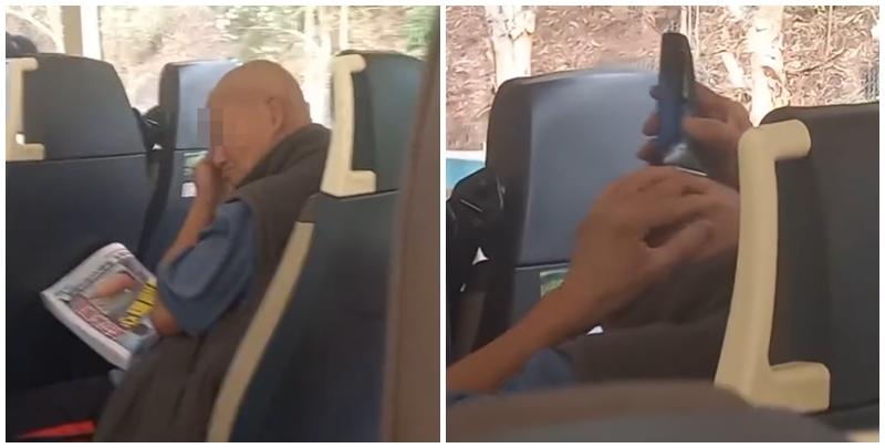 一名大叔乘搭九巴拿出一個電動剪髮器自行剃頭，後方乘客不滿拍片公審。(facebook群組「香港突發事故報料區及討論區」)