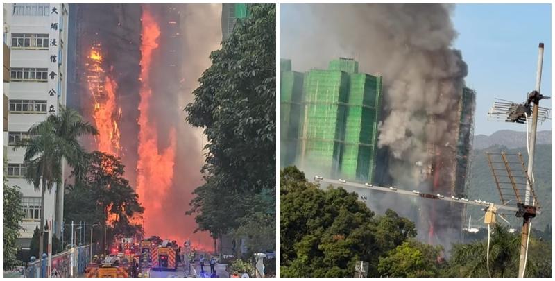 大埔宏福苑宏昌閣外牆棚架起火，消防將火警升為三級