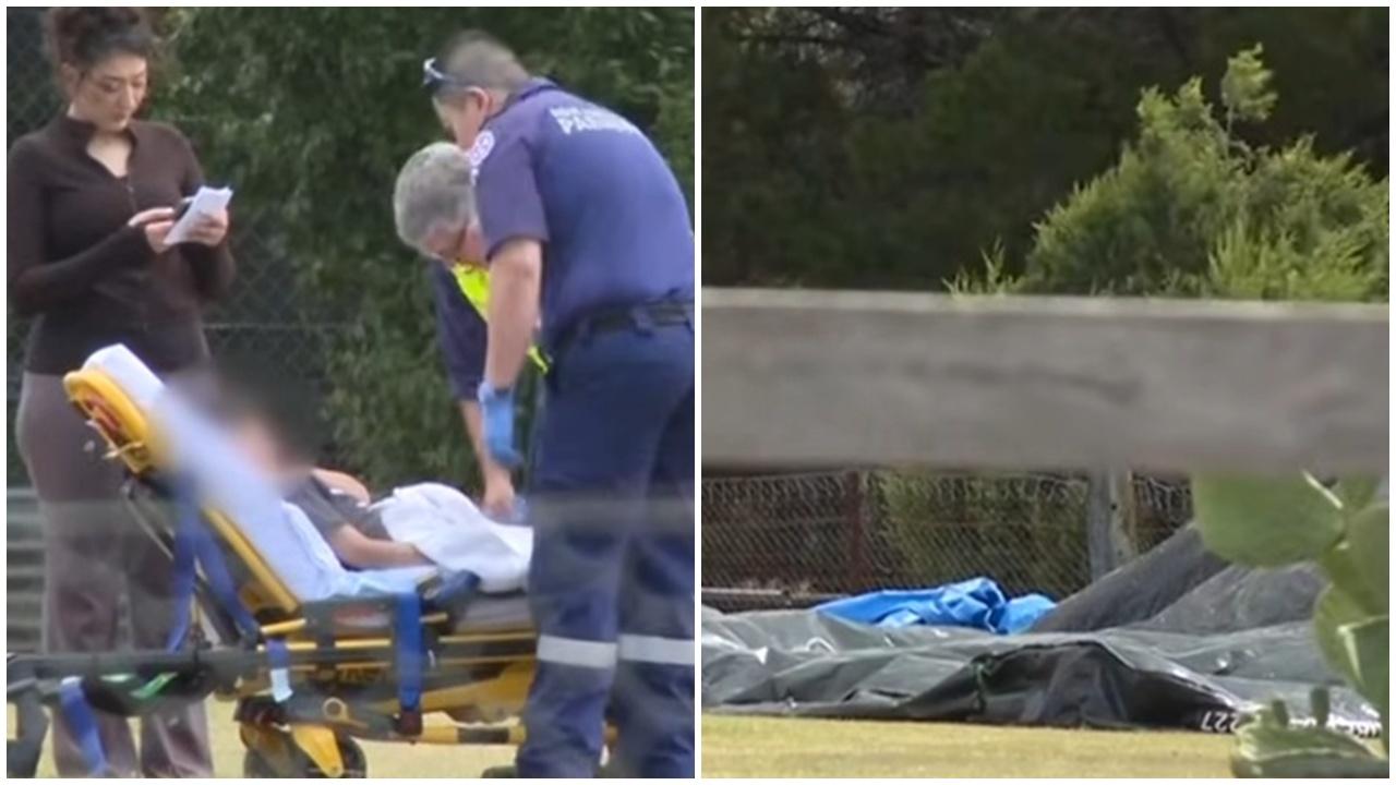 充氣城堡被颳上天，5童墜地受傷。(YouTube)