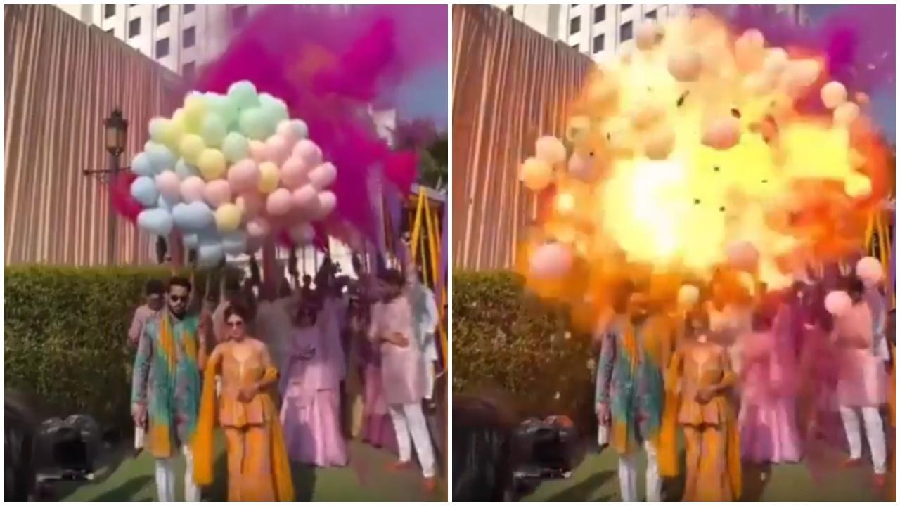 婚禮氫氣球爆炸意外，火球燒新人驚駭片段曝光。(X)