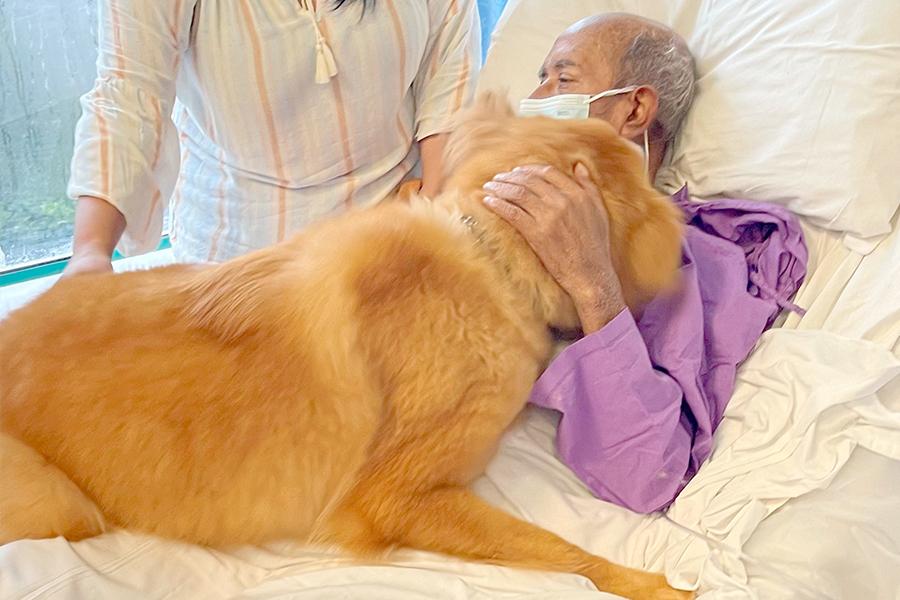 將軍澳醫院一名病情惡化的晚期男長者病人，臨終前心願是希望能再見家中愛犬Rio一面，院方多個部門合力為其圓夢，最終伯伯於一個月後離世。(醫管局圖片)