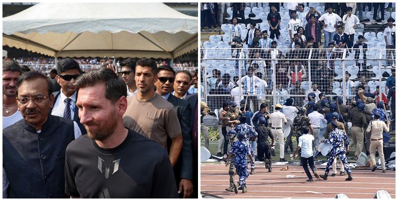 美斯展開印度之旅，第一站加爾各答已引發風波，於球場活動現身時因人潮失控，不足10分鐘就離場，現場8萬球迷極度不滿，引發騷亂。(路透社)