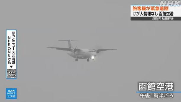 客機在單側引擎運作狀態下降落函館機場。(互聯網)