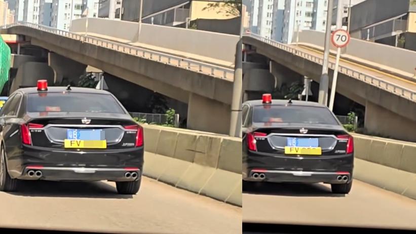 涉事私家車車頂裝有紅色警示燈。(Threads)