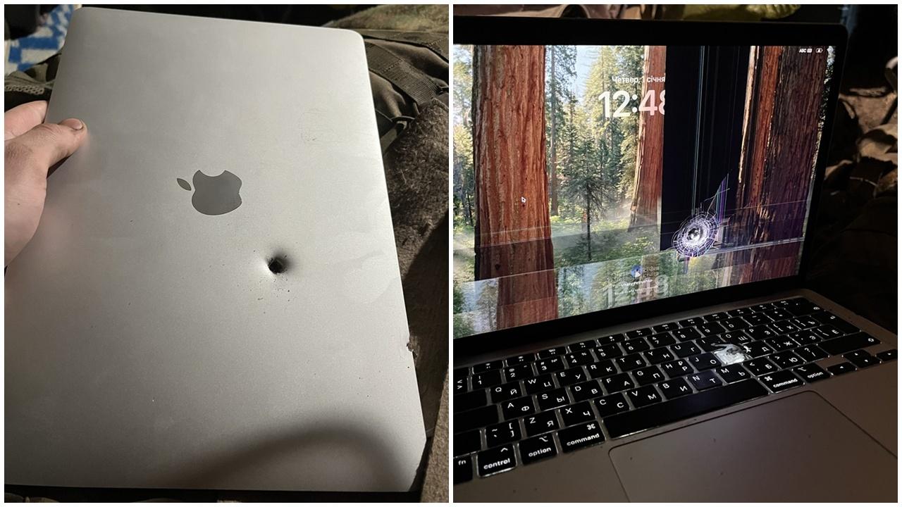 俄烏戰爭，蘋果MacBook中彈，仍可正常開機超驚喜。(X)