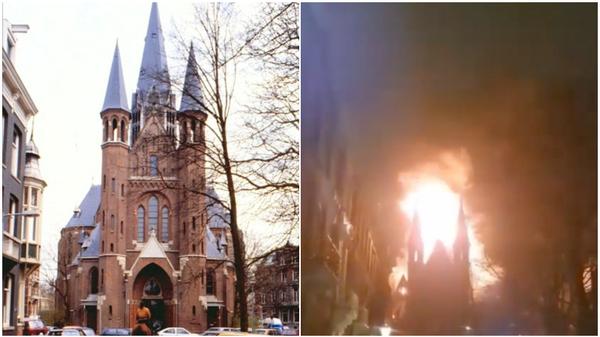 荷蘭跨年夜一座教堂突發大火燒毁。（圖／路透）