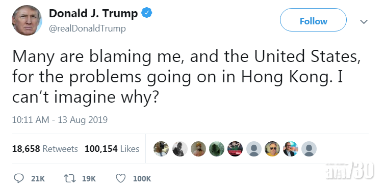 【反修例】特朗普問「香港有事做乜怪我？」 2萬留言質爆解答