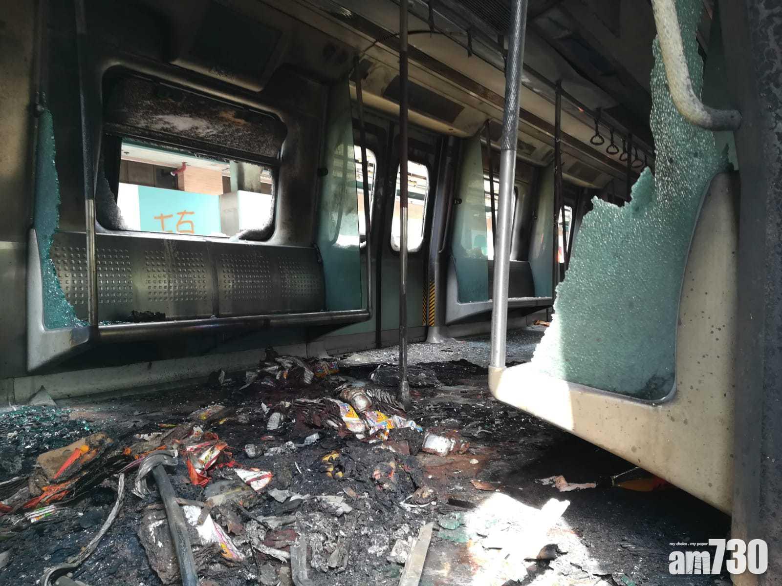 【圖集】大學站受嚴重破壞　被縱火列車已拖回車廠檢查