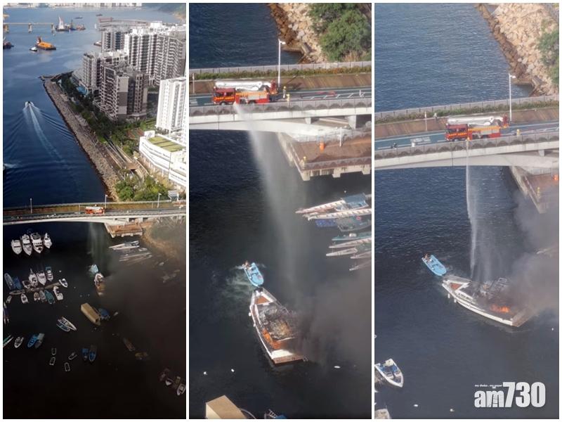 將軍澳遊艇起火燒通頂 消防調查起火原因