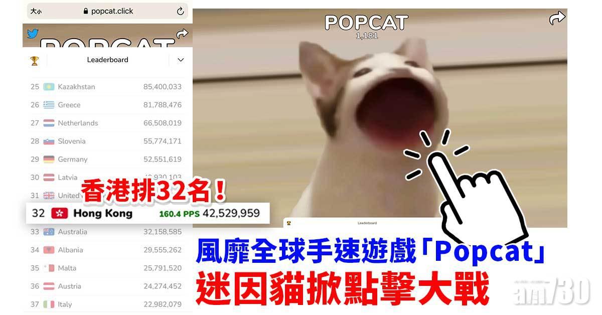 風靡全球手速遊戲「Popcat」 迷因貓掀點擊大戰 香港排全球第32！
