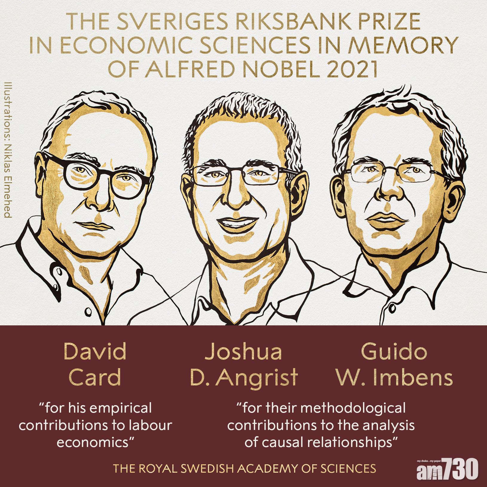 諾貝爾獎｜美3學者獲經濟學獎 藉「自然實驗」研就業與其他因果關係