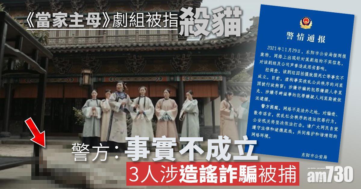 于正《當家主母》劇組被指殺貓 警方拘3人涉造謠詐騙