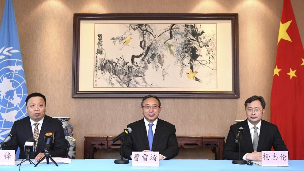 中國代表團在第七十七屆世界衛生大會開幕前舉行記者會。（新華社）