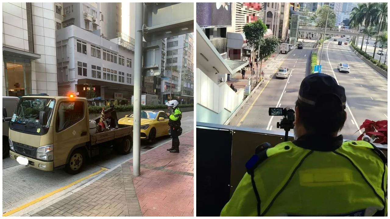 警方灣仔交通黑點執法，發出逾600張「牛肉乾」拖走1車。(警方圖片)