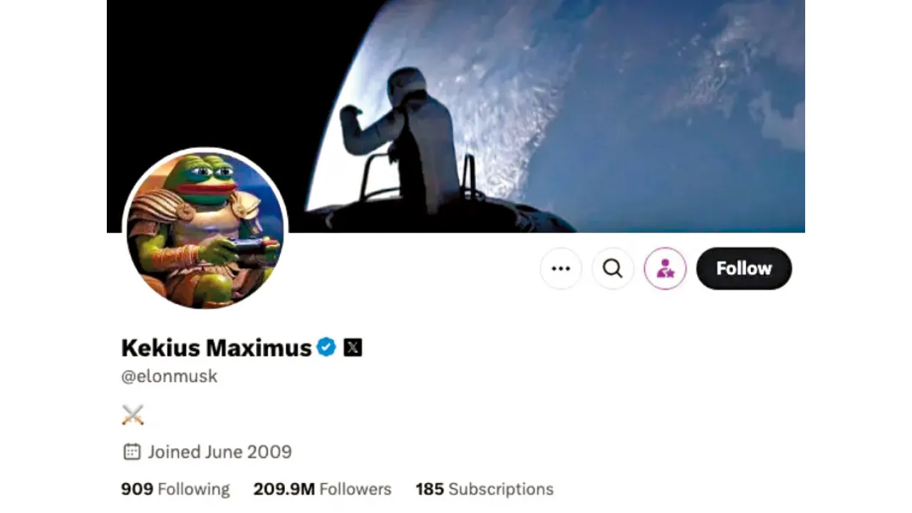 馬斯克改名Kekius Maximus後打回原形 迷因幣如過山車急升急回