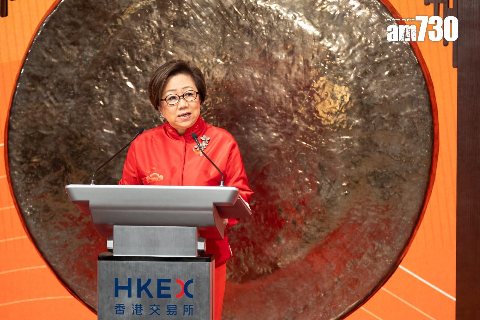 恒生指數｜史美倫任內最後一次主持新春開市，稱港股有實力。(林靄怡攝)