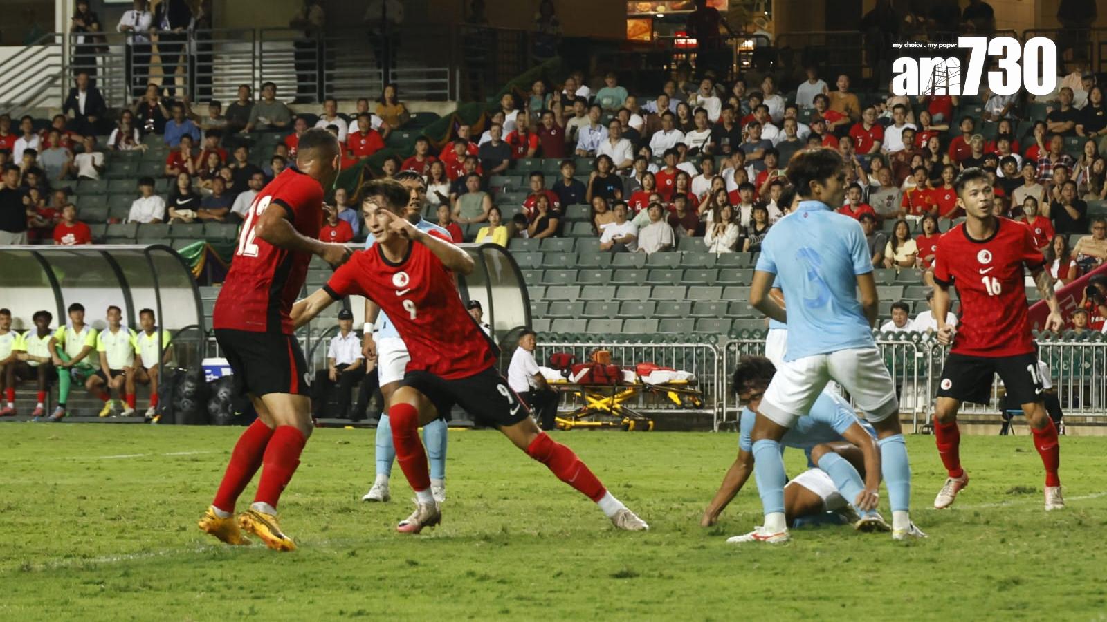 香港主場對柬埔寨的國際友賽在香港大球場舉行，安永佳先開紀錄。（林俊源攝）
