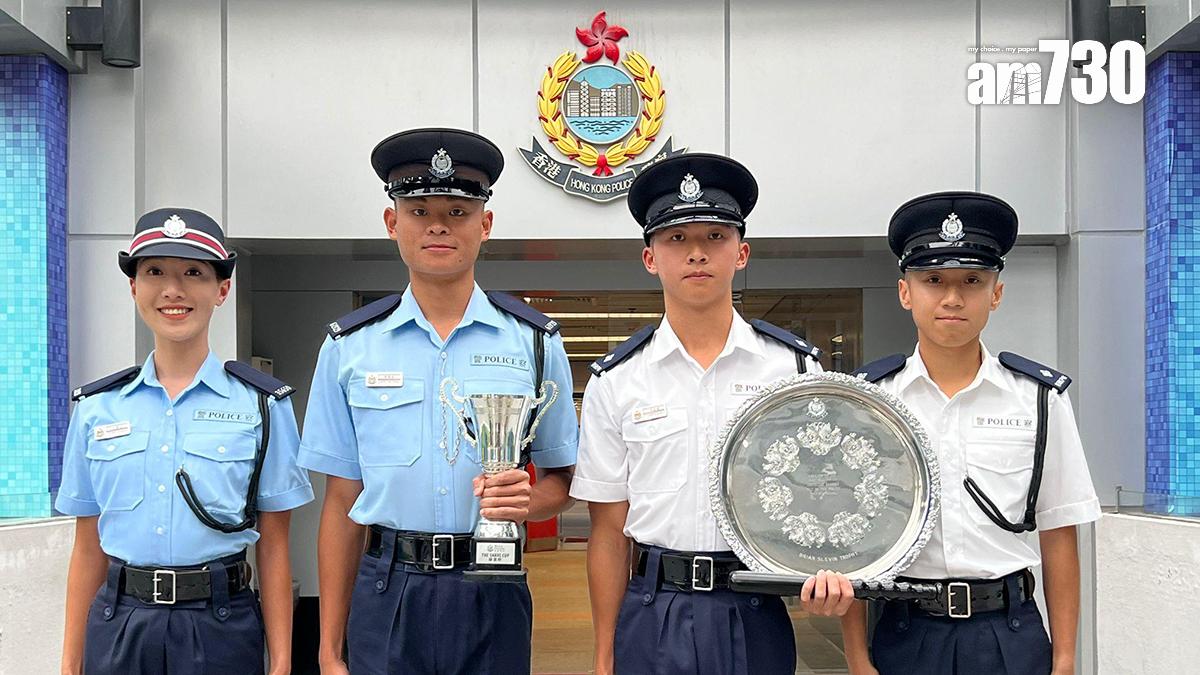 香港警察學院舉行結業會操，(左起)王靜怡、梁偉成、馮旌曜和黃樂政是其中一分子。(李景玉攝)