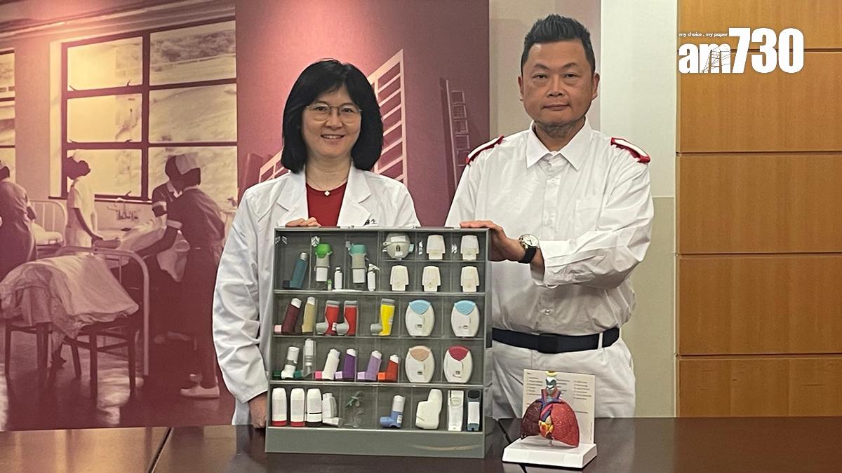 黃慕蓮(左)勸喻慢性阻塞性肺病患者盡早戒煙。(陳家莉攝)